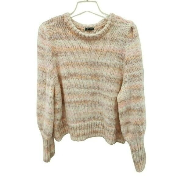 Womens Peach Pink Striped Long Sleeve Cropped And Wide Sweater - Review Measures - Picture 4 of 12